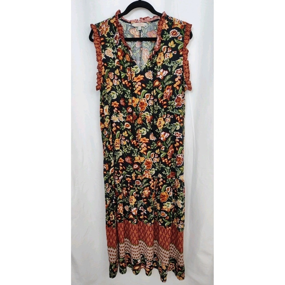 Casa Cabana Tiered Dress Women's XL Rayon Floral‎ Sleeveless Elastic Waist